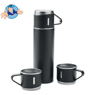 Set thermos antigoccia con tazze in acciaio